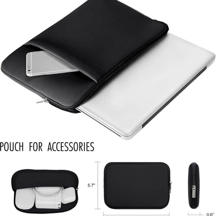 Laptop Sleeve / Pouch - 15.6 Inch - 2-Piece Extra Compartment - Laptop Sleeve with Pouch - Women's / Men's Laptop Bag - Macbook Case with Zipper - Laptop Sleeve - Laptop Case - Laptop Cover - Black - Shockproof - Scratchproof - Durable.