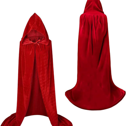 Luxury Red Hooded Coat - 170cm / XXL - Costume for Carnival Halloween - Red Velour Coat - Hat - Adults - Dress Up - Costume Cape - Gothic - Fantasy - Halloween Suit - Carnival Clothing - Women and Men.
