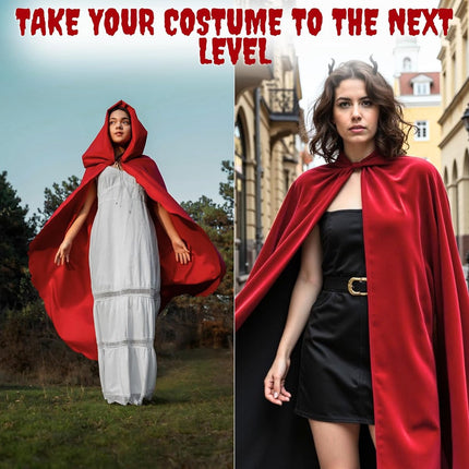 Luxury Red Hooded Coat - 170cm / XXL - Costume for Carnival Halloween - Red Velour Coat - Hat - Adults - Dress Up - Costume Cape - Gothic - Fantasy - Halloween Suit - Carnival Clothing - Women and Men.