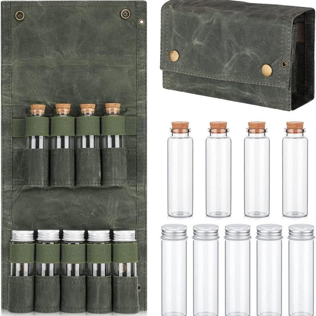 Camping Spice Kit - Portable Spice Bag with 9 Mini Spice Jars - Camping Set Travel Accessories - For Travel, Outdoors, Camping, Barbecue, Picnic - Portable Camping Spice Set.