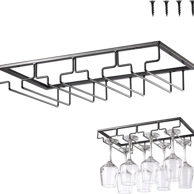 Wine Glass Holder - Wine Glass Hanging Rack - Wine Glass Rack - Glass Rack - Wine Glass Holder - Wine Rack - 4 Rows - Wine Glass Holder - Wine Glass Rack - Wine Glass Organizer - Glass Hanging Rack - For Bar, Kitchen and Cafe - Black - Includes Mounting H