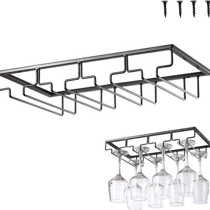 Wine Glass Holder - Wine Glass Hanging Rack - Wine Glass Rack - Glass Rack - Wine Glass Holder - Wine Rack - 4 Rows - Wine Glass Holder - Wine Glass Rack - Wine Glass Organizer - Glass Hanging Rack - For Bar, Kitchen and Cafe - Black - Includes Mounting H.
