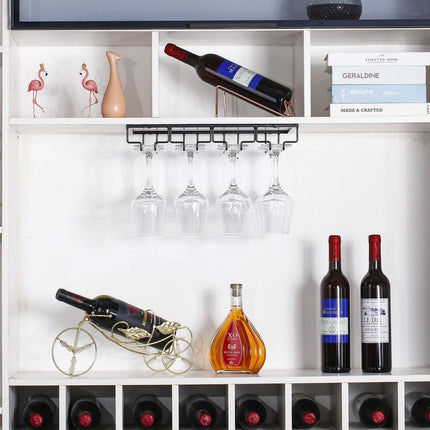 Wine Glass Holder - Wine Glass Hanging Rack - Wine Glass Rack - Glass Rack - Wine Glass Holder - Wine Rack - 4 Rows - Wine Glass Holder - Wine Glass Rack - Wine Glass Organizer - Glass Hanging Rack - For Bar, Kitchen and Cafe - Black - Includes Mounting H.
