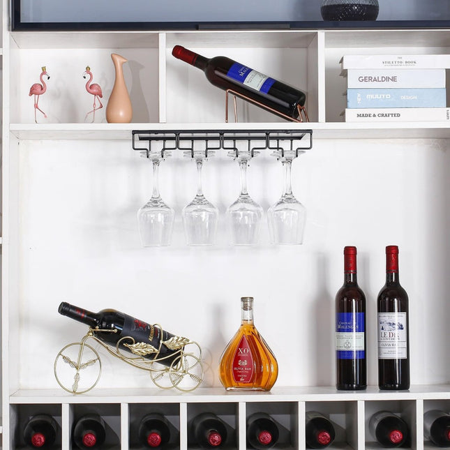 Wine Glass Holder - Wine Glass Hanging Rack - Wine Glass Rack - Glass Rack - Wine Glass Holder - Wine Rack - 4 Rows - Wine Glass Holder - Wine Glass Rack - Wine Glass Organizer - Glass Hanging Rack - For Bar, Kitchen and Cafe - Black - Includes Mounting H.