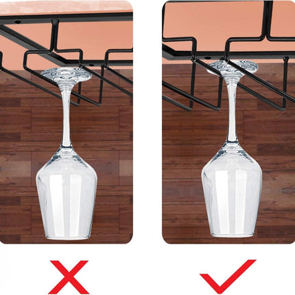 Wine Glass Holder - Wine Glass Hanging Rack - Wine Glass Rack - Glass Rack - Wine Glass Holder - Wine Rack - 4 Rows - Wine Glass Holder - Wine Glass Rack - Wine Glass Organizer - Glass Hanging Rack - For Bar, Kitchen and Cafe - Black - Includes Mounting H.