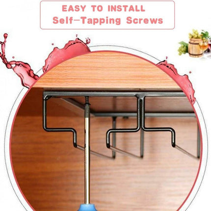 Wine Glass Holder - Wine Glass Hanging Rack - Wine Glass Rack - Glass Rack - Wine Glass Holder - Wine Rack - 4 Rows - Wine Glass Holder - Wine Glass Rack - Wine Glass Organizer - Glass Hanging Rack - For Bar, Kitchen and Cafe - Black - Includes Mounting H.