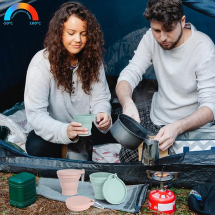 Foldable Cup - 4 Pieces - Pocket Cup - Silicone Cup - Pocket Cup - Travel Cup - Coffee / Tea Cup - 180 ml - Reusable - Foldable - On the Go - Camping - Reusable - To Go.