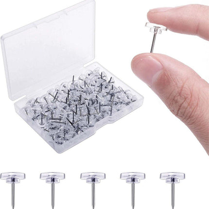 Thumbtacks - Set of 100 Pushpins - Reusable - For Bulletin Board, Memo Board, or World Map - Easy to Carry - Transparent - Everyday Life Aids.