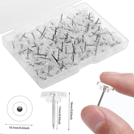 Thumbtacks - Set of 100 Pushpins - Reusable - For Bulletin Board, Memo Board, or World Map - Easy to Carry - Transparent - Everyday Life Aids.