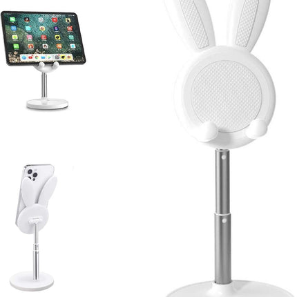 Phone Stand - Mobile Phone Stand - Phone Holder - Stand - For Desk - Angle Adjustable - Desk Holder Support - Cute Rabbit - Universal - For Mobile Phones And Tablets - White.