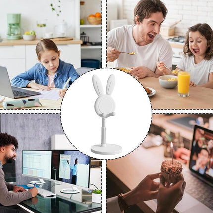 Phone Stand - Mobile Phone Stand - Phone Holder - Stand - For Desk - Angle Adjustable - Desk Holder Support - Cute Rabbit - Universal - For Mobile Phones And Tablets - White.