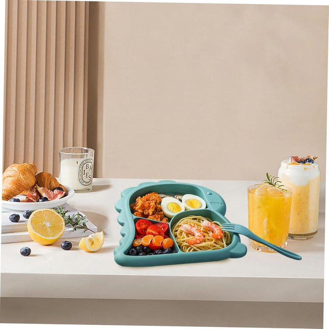 Children's Plate - Baby Plates - 4-Piece Set - BPA-Free - Children's Tableware - Non-Slip Base - Fork / Spoon - Food-Safe Material - Baby Gift - Unbreakable - Durable - Oven, Freezer, Microwave, and Dishwasher Safe.