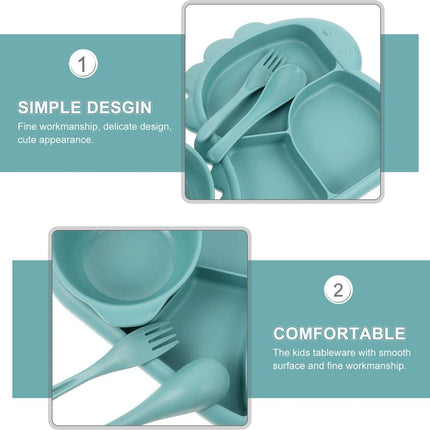 Children's Plate - Baby Plates - 4-Piece Set - BPA-Free - Children's Tableware - Non-Slip Base - Fork / Spoon - Food-Safe Material - Baby Gift - Unbreakable - Durable - Oven, Freezer, Microwave, and Dishwasher Safe.