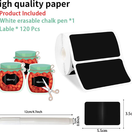 Chalkboard Stickers on a Roll - 120 Stickers - Chalk Sticker - 5.5 x 3.5 cm - Blackboard Label - Blackboard Sticker - Spice Stickers - Spice Labels - Spice Jars - Kitchen Labels - Household Labels - Label Stickers - Incl. 1 Chalk Marker.