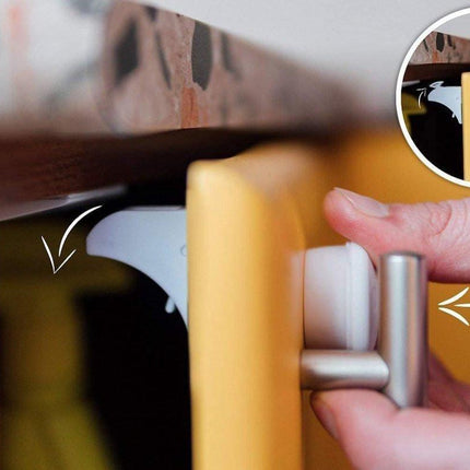 Magnetic Child Lock for Cabinets - Self-Adhesive Safety Hooks - 6 Locks and 2 Keys - Magnetic Lock - Cabinet Security for Children - Baby Toddler Magnetic Security for Cabinet, Door, and Drawer - Magnetic Closure - No Drilling or Screws - White.