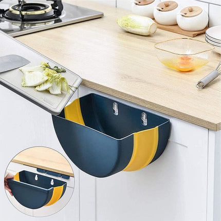 Trash Can - Foldable Trash Can - Kitchen Waste Bin - Trash Can In The Kitchen - Hanging Kitchen Cabinet Door - Car - Cabinet Door - Camping - Office - Bedroom - Organizer - Easy To Hang - Handy - Wall Mountable - Plastic - Blue.