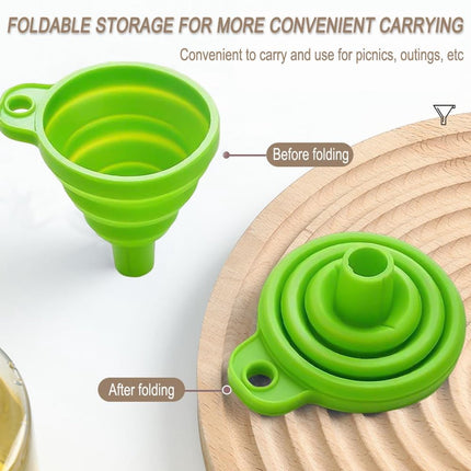 Funnel - Professional Funnel - Foldable Silicone Funnel - Multifunctional - Heat Resistant - Easy to fold and store - Hangable - Cooking Kitchen Accessories Gadgets - Green - 1 piece.