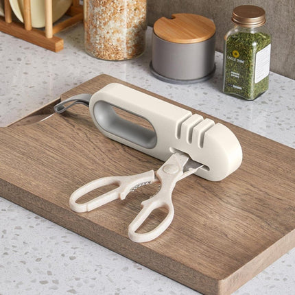 Knife Sharpener - 4-in-1 Knife Sharpener - Sharpening - Whetstone - Anti-Slip Knife Sharpener - Pull-through Sharpener - Honing Steel - Scissor Sharpener - Kitchen Knife Sharpener - Kitchen Sharpening Angles - Suitable for Scissors and Knives - Stainless.
