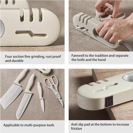 Knife Sharpener - 4-in-1 Knife Sharpener - Sharpening - Whetstone - Anti-Slip Knife Sharpener - Pull-through Sharpener - Honing Steel - Scissor Sharpener - Kitchen Knife Sharpener - Kitchen Sharpening Angles - Suitable for Scissors and Knives - Stainless.