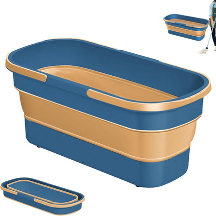 Mop Bucket - Bucket - Household Bucket - Floor Cleaning/Mopping - Portable Mop Bucket - Soap Bucket - Synthetic Mop Bucket - Cleaning Supplies - Flat Mop Bucket - Foldable - Space-Saving - With Handle - For Large Floor Surfaces - Blue.