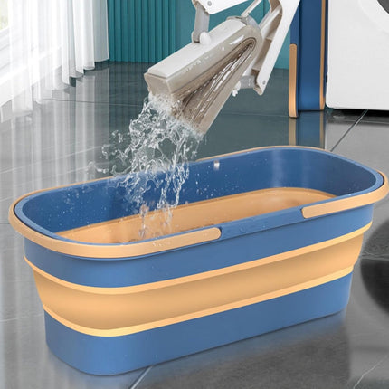 Mop Bucket - Bucket - Household Bucket - Floor Cleaning/Mopping - Portable Mop Bucket - Soap Bucket - Synthetic Mop Bucket - Cleaning Supplies - Flat Mop Bucket - Foldable - Space-Saving - With Handle - For Large Floor Surfaces - Blue.