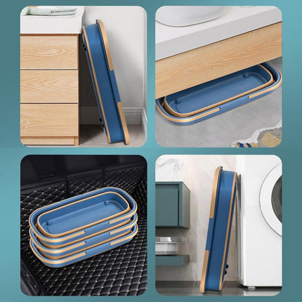Mop Bucket - Bucket - Household Bucket - Floor Cleaning/Mopping - Portable Mop Bucket - Soap Bucket - Synthetic Mop Bucket - Cleaning Supplies - Flat Mop Bucket - Foldable - Space-Saving - With Handle - For Large Floor Surfaces - Blue.