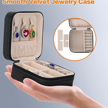 Jewelry box - Jewelry boxes - Jewel case - Organizer - Jewelry holder - Small jewelry box - Small jewelry box - Watch box - Storage box - Compact - Small - Travel case - Girls/Women - For Rings/Earrings/Necklace/Watches - Black.