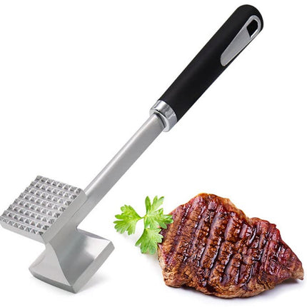 Meat Hammer - Professional Meat Hammer - Ergonomic Handle - Easy to hold - practical - Robust design - Meat Tenderizer - BBQ accessories - for Schnitzels Steak Beef - Meat Stamper - Kitchen Utensils - aluminum - silver.