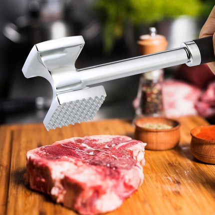 Meat Hammer - Professional Meat Hammer - Ergonomic Handle - Easy to hold - practical - Robust design - Meat Tenderizer - BBQ accessories - for Schnitzels Steak Beef - Meat Stamper - Kitchen Utensils - aluminum - silver.