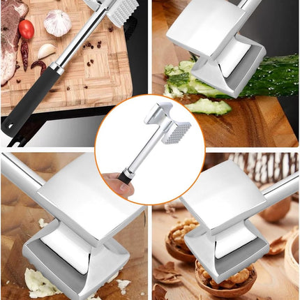 Meat Hammer - Professional Meat Hammer - Ergonomic Handle - Easy to hold - practical - Robust design - Meat Tenderizer - BBQ accessories - for Schnitzels Steak Beef - Meat Stamper - Kitchen Utensils - aluminum - silver.