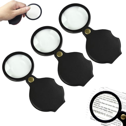 Magnifying Glass - 3 Pieces - 10x Magnification - Pocket Handheld Magnifying Glass - Reading Magnifier - Reading Magnifier - Mini Magnifying Glass - Reading Magnifier - Pocket Magnifying Glass - Reading Magnifier for Seniors and the Visually Impaired - Ma.