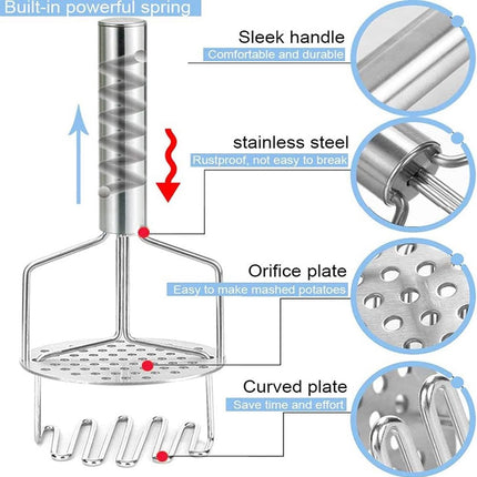 Potato Press - Stainless Steel - Potato Masher - Puree Masher - Puree Squeezer - Non-Stick - Mashed Potato Masher - Double Layer Pressing - Dishwasher Safe - Robust and Durable - Automatic Rebound.