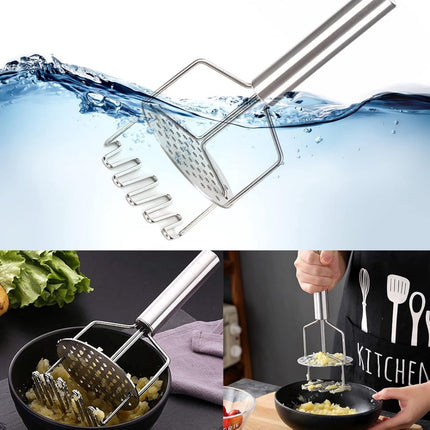 Potato Press - Stainless Steel - Potato Masher - Puree Masher - Puree Squeezer - Non-Stick - Mashed Potato Masher - Double Layer Pressing - Dishwasher Safe - Robust and Durable - Automatic Rebound.