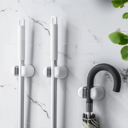 Broom Holder - 3 Pieces - Self-Adhesive - Broom Hanging System - Broom Holder - Garden Tools - Tool Holder - Wall Mount - For Office, Kitchen, Garage, Garden, Storage and Save Space - For Mop and Broom - White.