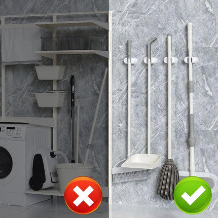 Broom Holder - 3 Pieces - Self-Adhesive - Broom Hanging System - Broom Holder - Garden Tools - Tool Holder - Wall Mount - For Office, Kitchen, Garage, Garden, Storage and Save Space - For Mop and Broom - White.