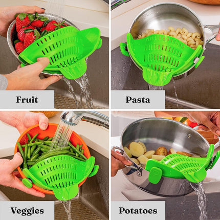 Silicone Colander - Kitchen Draining Lid - Draining Aid - Silicone - BPA Free - Safe Hands-Free Draining - Colander - Safe Draining - Solid Compact Kitchen Draining Lid - Draining Lid - Green - Dishwasher Safe - For All Sizes of Pans.