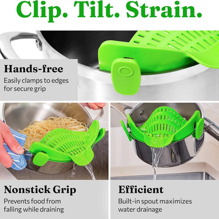 Silicone Colander - Kitchen Draining Lid - Draining Aid - Silicone - BPA Free - Safe Hands-Free Draining - Colander - Safe Draining - Solid Compact Kitchen Draining Lid - Draining Lid - Green - Dishwasher Safe - For All Sizes of Pans.