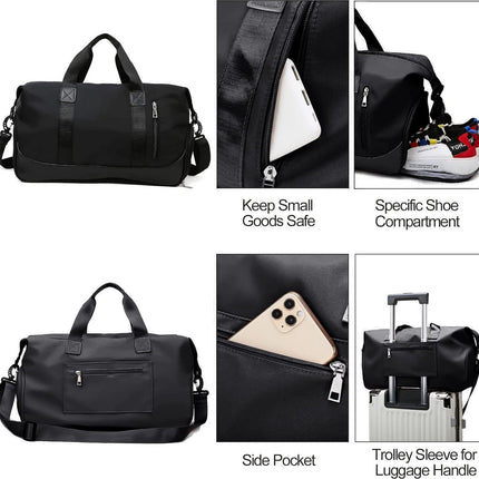 Travel Bag - Gym Bag - Hand Luggage Travel Bag - 47 x 25 x 22 cm - Sports Bag - Shoulder Bag - Waterproof and durable - With shoe compartment - Wet and dry - Suitable for men and women Swimming Sports Travel Gym Bag (black).