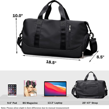 Travel Bag - Gym Bag - Hand Luggage Travel Bag - 47 x 25 x 22 cm - Sports Bag - Shoulder Bag - Waterproof and durable - With shoe compartment - Wet and dry - Suitable for men and women Swimming Sports Travel Gym Bag (black).