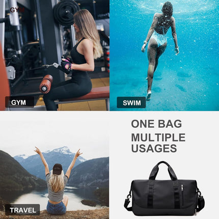Travel Bag - Gym Bag - Hand Luggage Travel Bag - 47 x 25 x 22 cm - Sports Bag - Shoulder Bag - Waterproof and durable - With shoe compartment - Wet and dry - Suitable for men and women Swimming Sports Travel Gym Bag (black).
