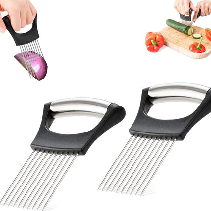 Onion Comb - 2 Pieces - Onion Slicer - Vegetable Slicer - Stainless Steel - Tomato Slicer - Potato Slicer - Finger Guard - Cutting Aid for Onions, Potatoes and Vegetables - Onion Cutting Tool - Egg Slicer - Manual - Onions - Slicer - Comb.