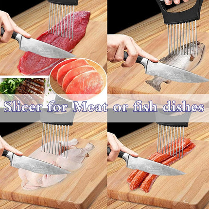 Onion Comb - 2 Pieces - Onion Slicer - Vegetable Slicer - Stainless Steel - Tomato Slicer - Potato Slicer - Finger Guard - Cutting Aid for Onions, Potatoes and Vegetables - Onion Cutting Tool - Egg Slicer - Manual - Onions - Slicer - Comb.