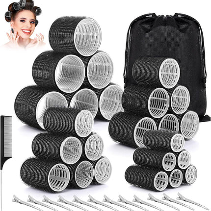 Curlers - 38 Pieces - 4 Sizes - Heatless Curls - Hair Rollers - Hair Curler - Adhesive Rollers - Hair Rollers - Curlers - Heatless Curls - Hair Curler - With Comb, 12 Hair Clips And Storage Bag - Various Curling Effects - Black.