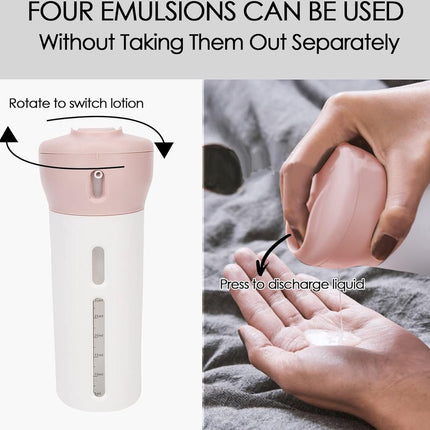 Travel Bottle - Travel Bottles - Travel Flasks - Travel Dispenser - Travel Bottle - 4 In 1 Soap Dispenser - Shampoo and Soap Dispenser - 4 In 1 Dispenser - 4 Bottles of 40 ml - Leakproof - Refillable - Travel Accessories - Pink.