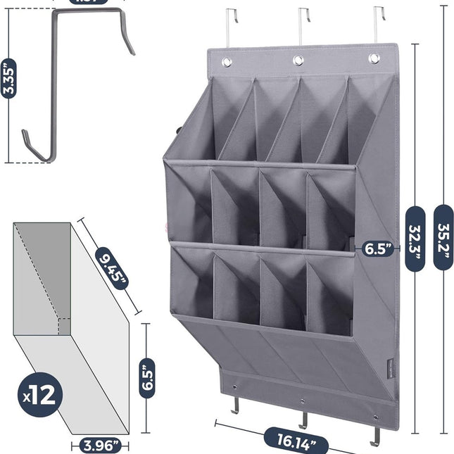 Hanging Shoe Bag - Shoe Organizer - With Hooks - Door Organizer - Above-Door Shoe Organizer - Solution for Scattered Stuff - Door Storage Bag - Hanging Organizer - Grey - Space-Saving - For Shoes/Home Accessories Etc..