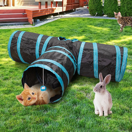 Cat Tunnel - 3 Passages - Play Tunnel for Animals - Cat Tunnel with Play Ball - Cat Tunnel - Cat House - Cat Play Tunnel - Rabbit Tunnel - Crawl Tunnel - Cat Toys - Blue.