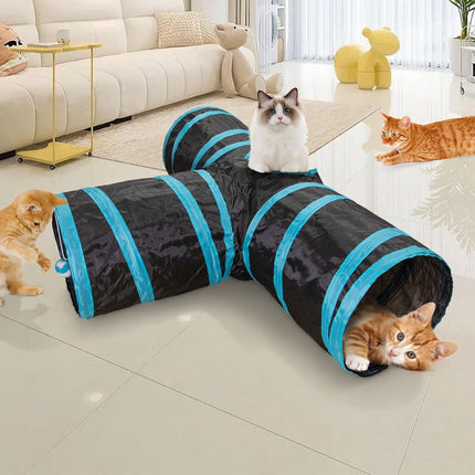 Cat Tunnel - 3 Passages - Play Tunnel for Animals - Cat Tunnel with Play Ball - Cat Tunnel - Cat House - Cat Play Tunnel - Rabbit Tunnel - Crawl Tunnel - Cat Toys - Blue.