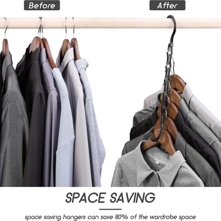 Clothes Hanger - 6 Pieces - Magic Clothes Hanger - Space-Saving Clothes Hanger - Wardrobe Hangers - 5 Slots - Multifunctional - Plastic - Wardrobe Organizer - Black - For 30 Garments - For Shirts, Trousers, Dresses, Jackets, Etc.