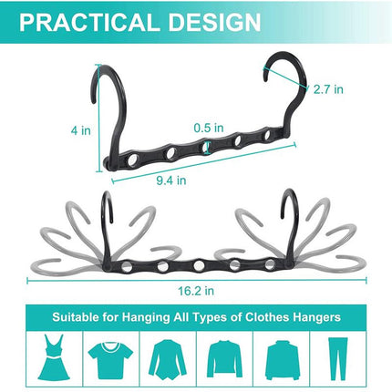 Clothes Hanger - 6 Pieces - Magic Clothes Hanger - Space-Saving Clothes Hanger - Wardrobe Hangers - 5 Slots - Multifunctional - Plastic - Wardrobe Organizer - Black - For 30 Garments - For Shirts, Trousers, Dresses, Jackets, Etc.