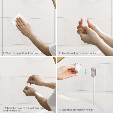 Toothbrush Holder - 4 Pieces - Electric Toothbrush Holder - Toothbrush Holder - Universal - No Drilling Required - Wall-Mounted - Brush Head Holder - Self-Adhesive Hanging Holder - Toothbrush Holder - Suitable for All Toothbrushes - White.